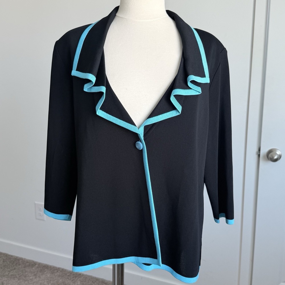 Misook Ruffle Front Cardigan XL Sweater Career Old Money Corpcore Professional